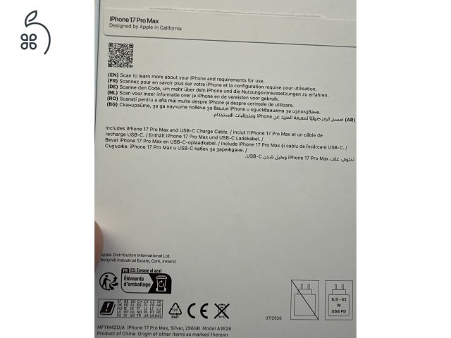 Iphone 17 pro max 256GB, ezüst, 3 ciklus