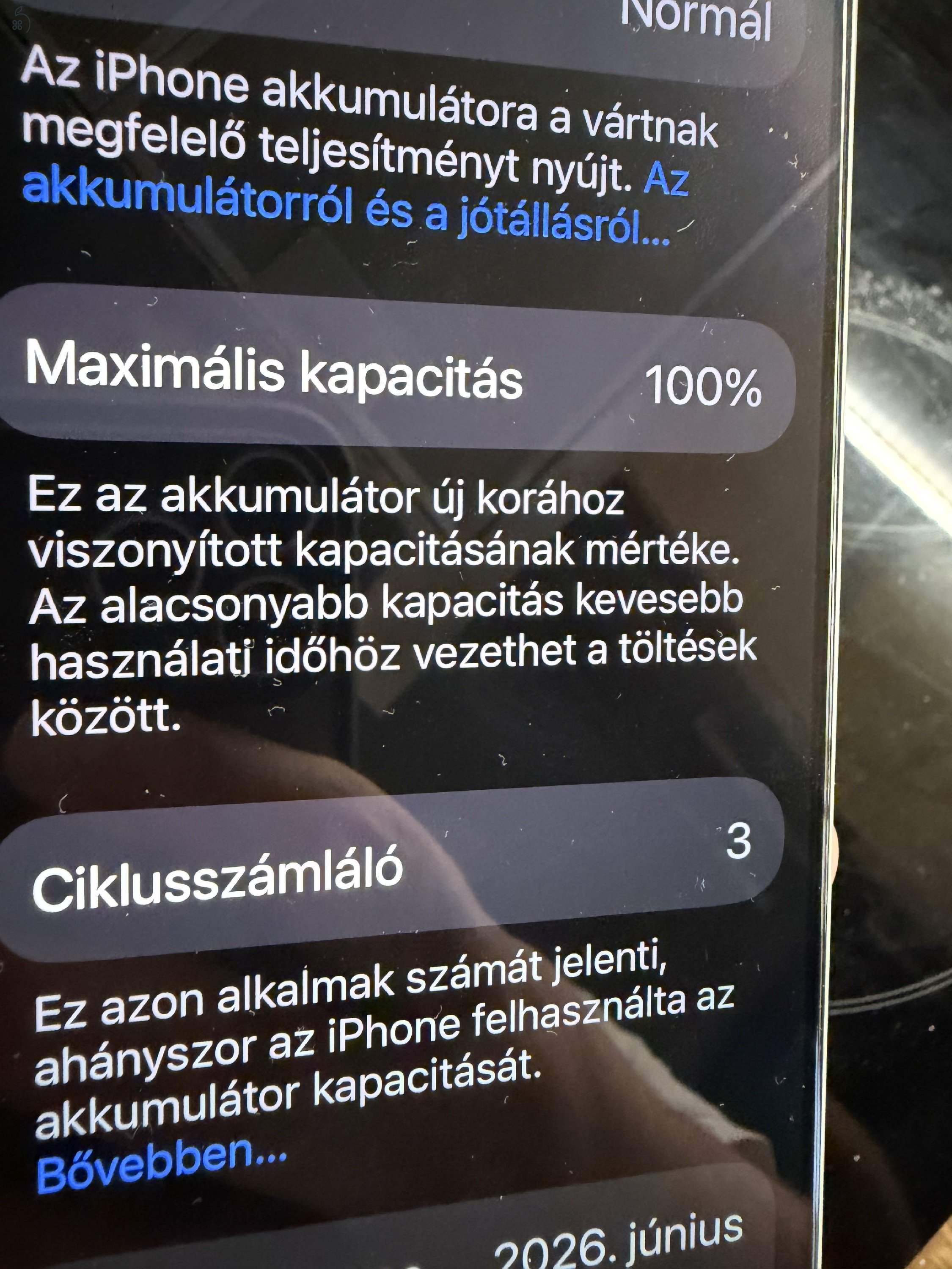 Iphone 17 pro max 256GB, ezüst, 3 ciklus