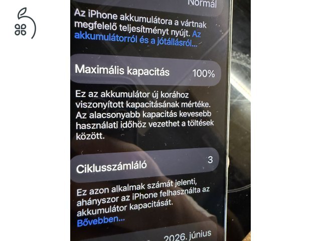 Iphone 17 pro max 256GB, ezüst, 3 ciklus