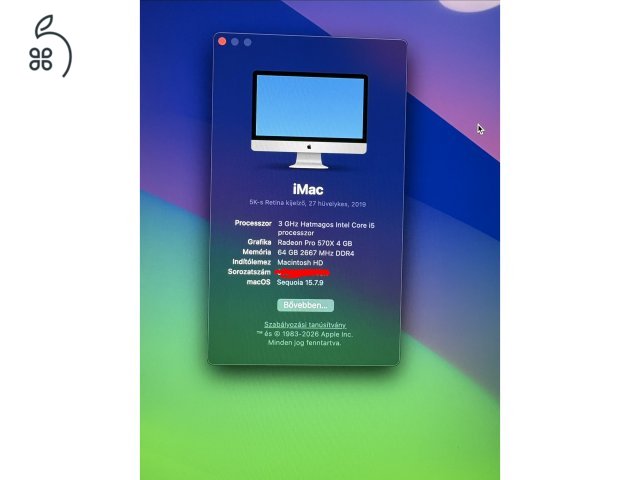 Apple iMac 27” Retina 5K slim (2019) – i5 / 64 GB cserélhető RAM / 1 TB Fusion Drive