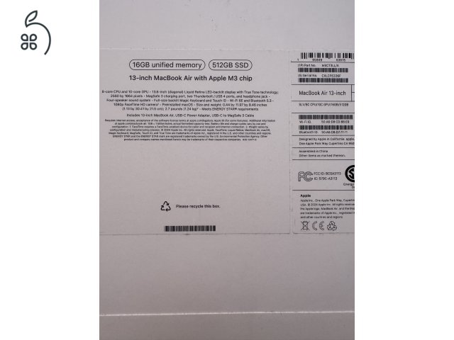  Apple MacBook Air 13” M3 (16 GB RAM, 512 GB SSD), Silver