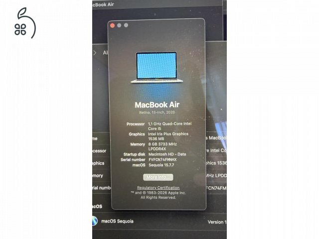 Eladó MacBook Air 13” – 2020, asztroszürke (i5 Intel Core)
