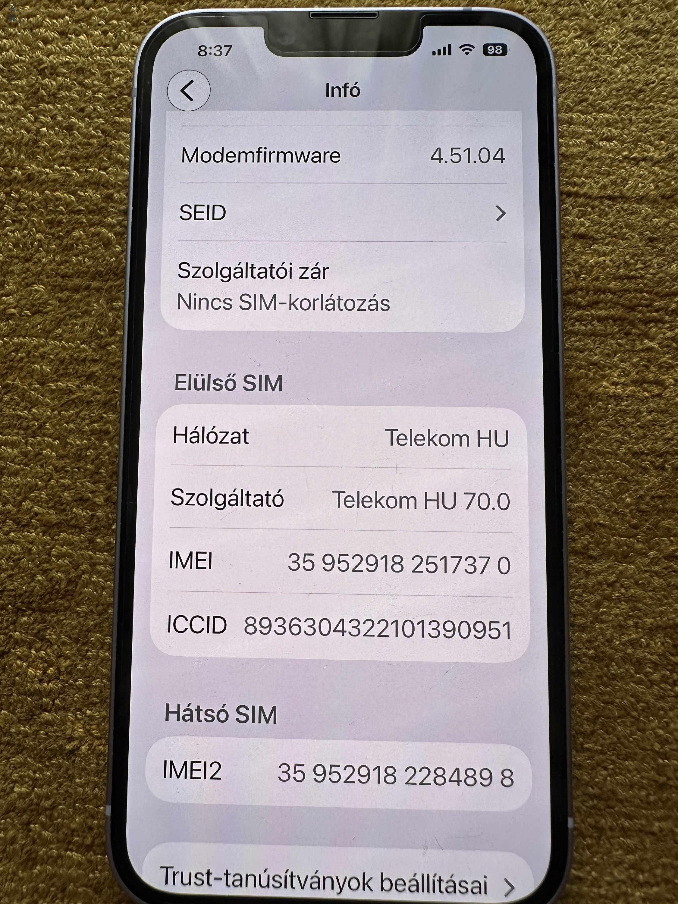 Eladó Iphone 14 hibátlan Független 1 gazdis.128gb Lila.