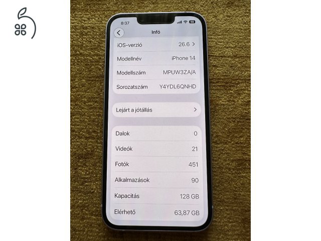 Eladó Iphone 14 hibátlan Független 1 gazdis.128gb Lila.