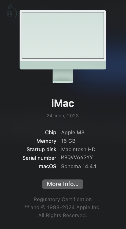 Apple iMac 24″ M3 / 16 GB / 256 GB – 2023 – Mentazöld