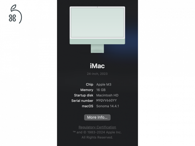 Apple iMac 24″ M3 / 16 GB / 256 GB – 2023 – Mentazöld