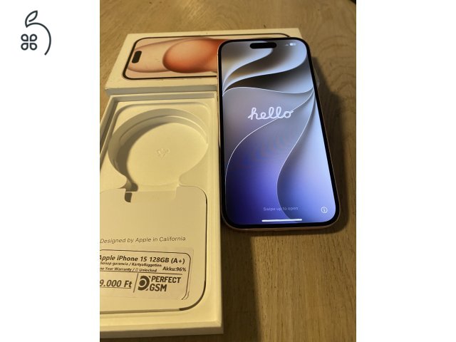 iPhone 15 128 GB – rózsaszín, dobozzal, sérült hátlappal – 120 000 Ft