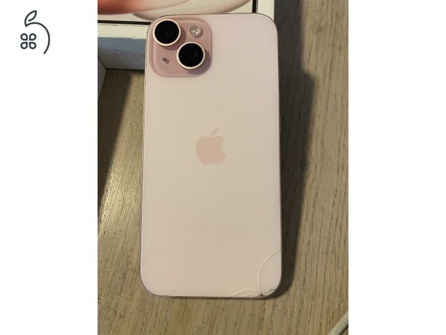 iPhone 15 128 GB – rózsaszín, dobozzal, sérült hátlappal – 120 000 Ft