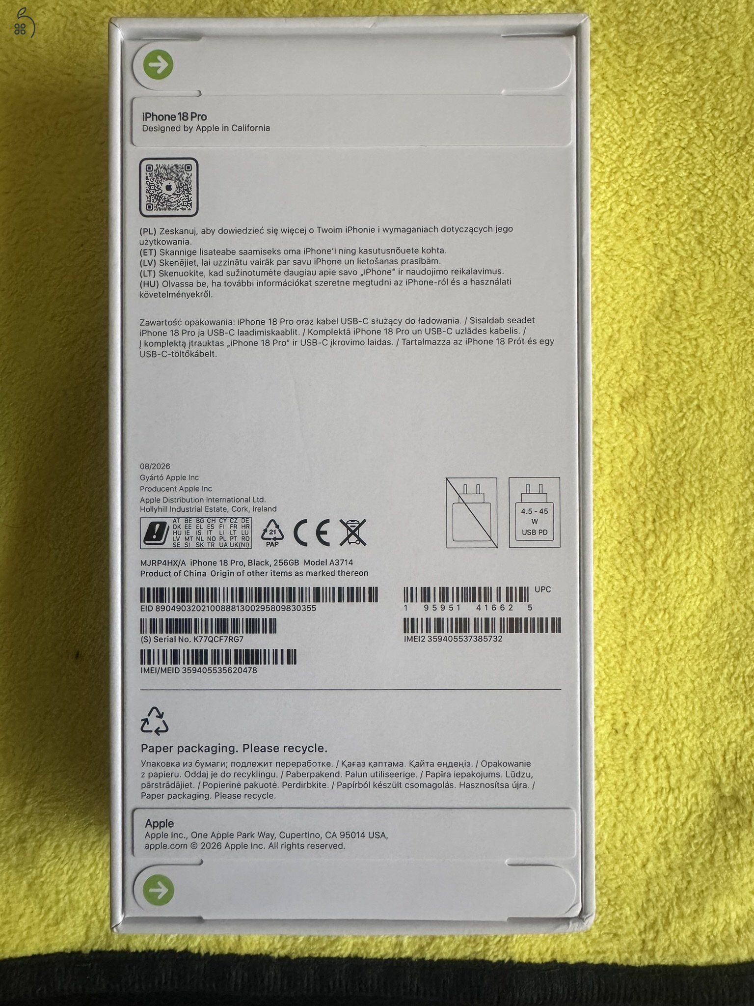 Új bontatlan és kártyáfüggetlen iPhone 18 pro 256 fekete