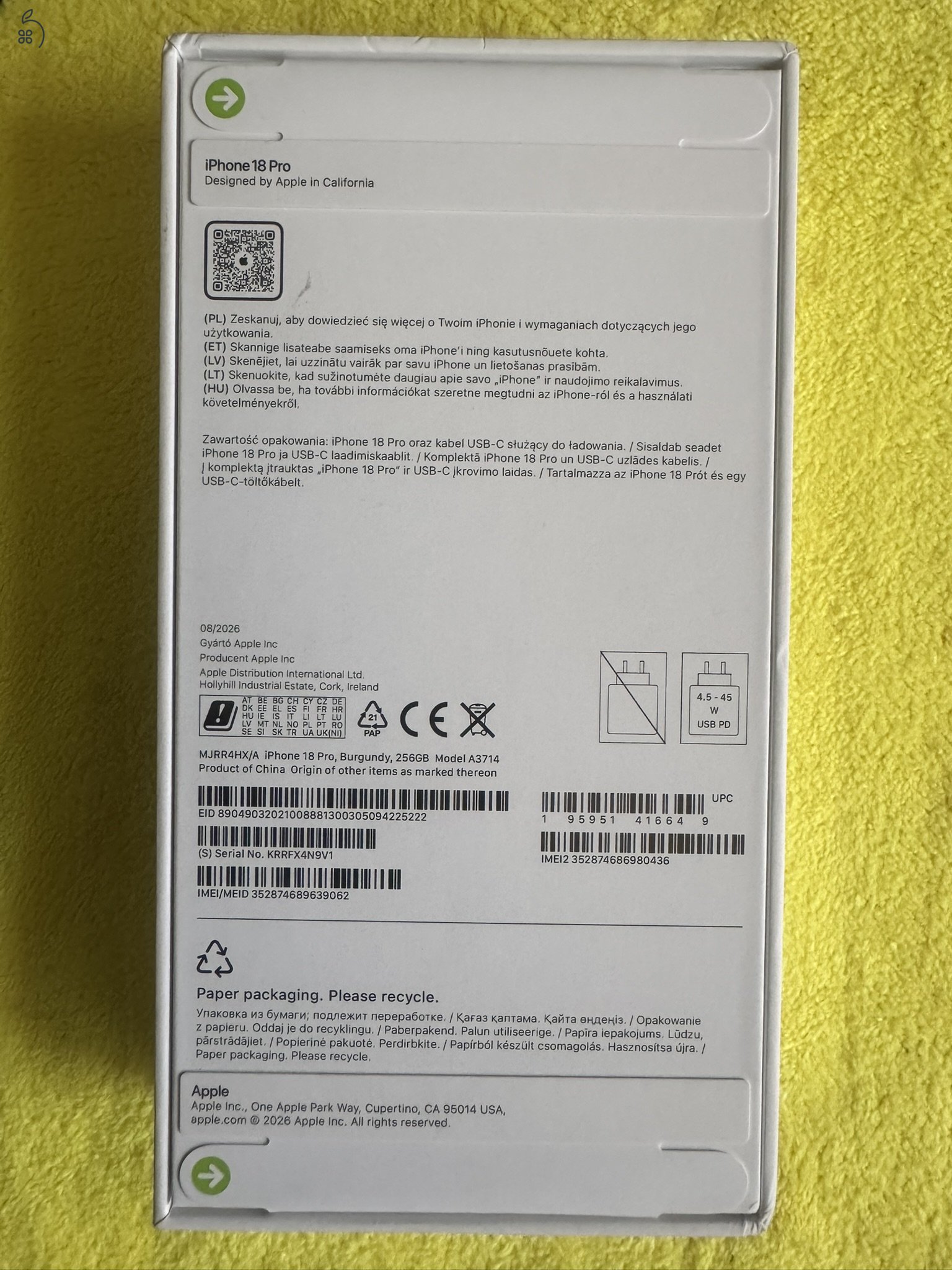 Új, bontatlan és kártyáfüggetlen iPhone 18 pro 256 burgundi