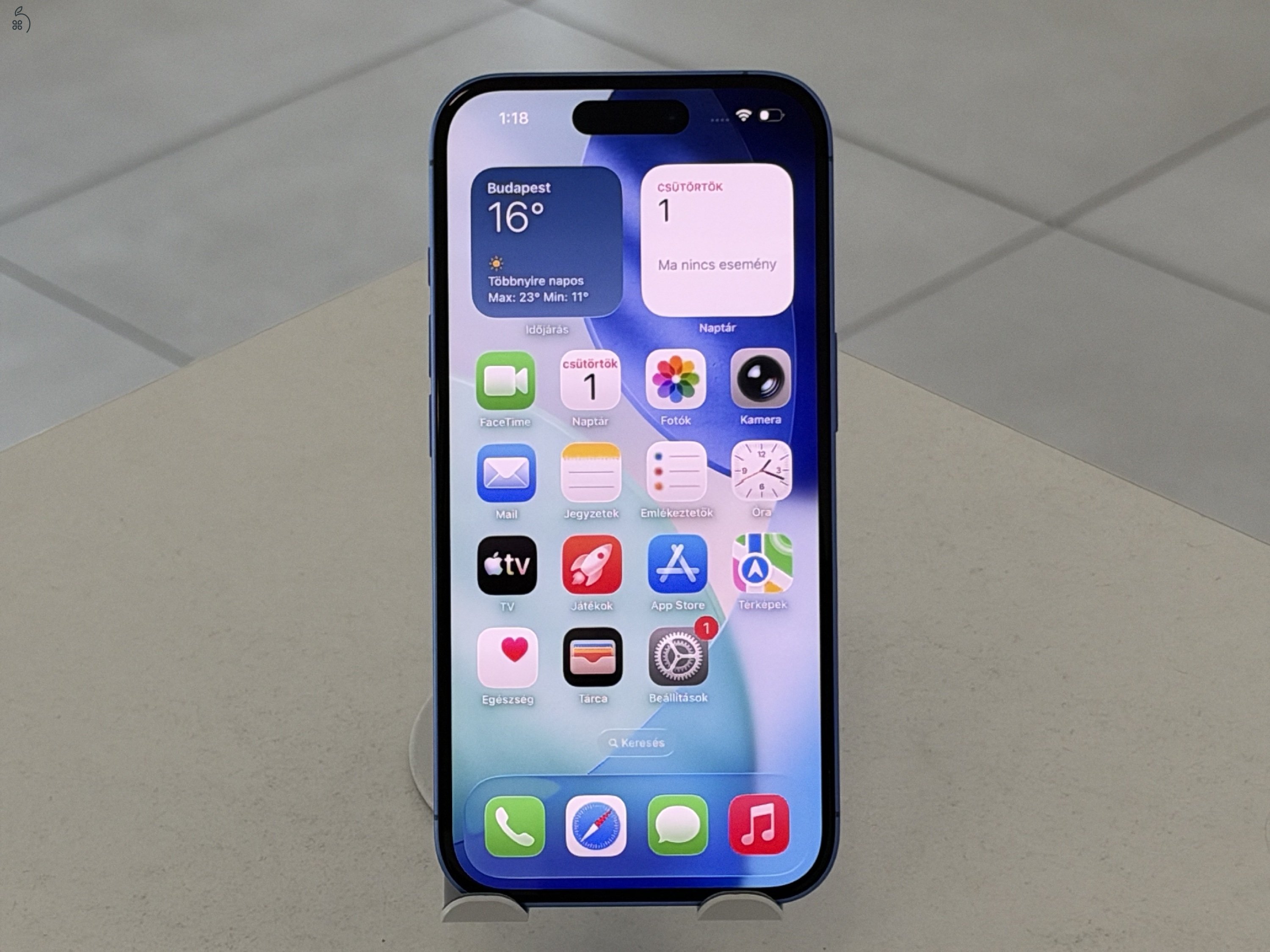 iPhone 16 128GB One Függ Hibátlan/1 hónap gar./Akku 91%/KÉK