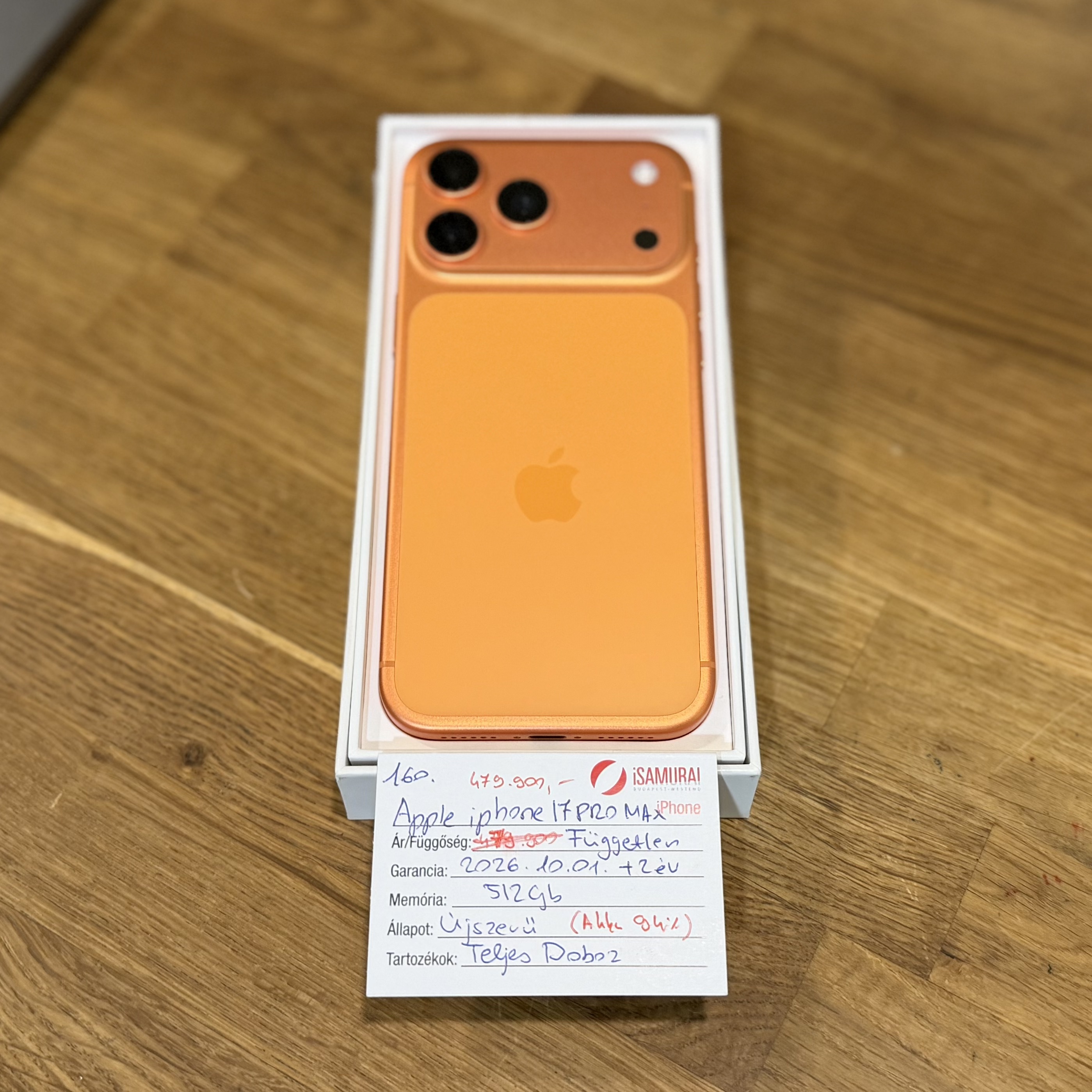 Apple iPhone 17 Pro Max - 512GB - Cosmic Orange - Újszerű - 2028.10.01 Apple (160.)