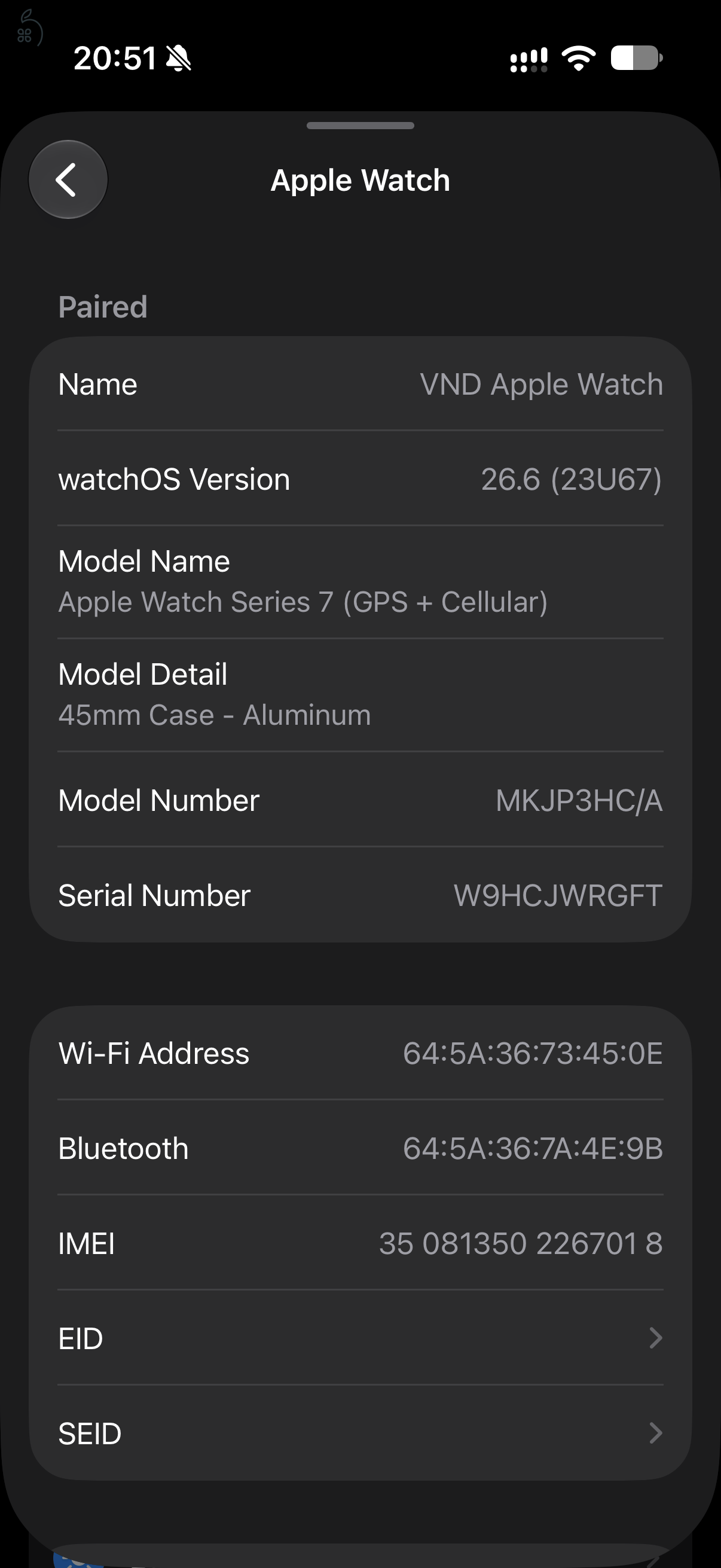 Apple Watch S7 Cellular Aluminium Case Midnight 45mm sportszíjjal