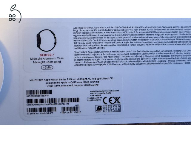 Apple Watch S7 Cellular Aluminium Case Midnight 45mm sportszíjjal