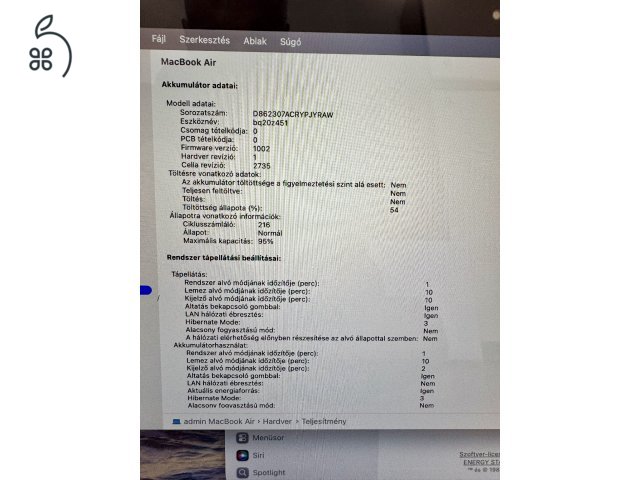 Apple MacBook Air M1 (2020), 8/256 GB, karcmentes, 95%-os akku, dobozzal és töltővel