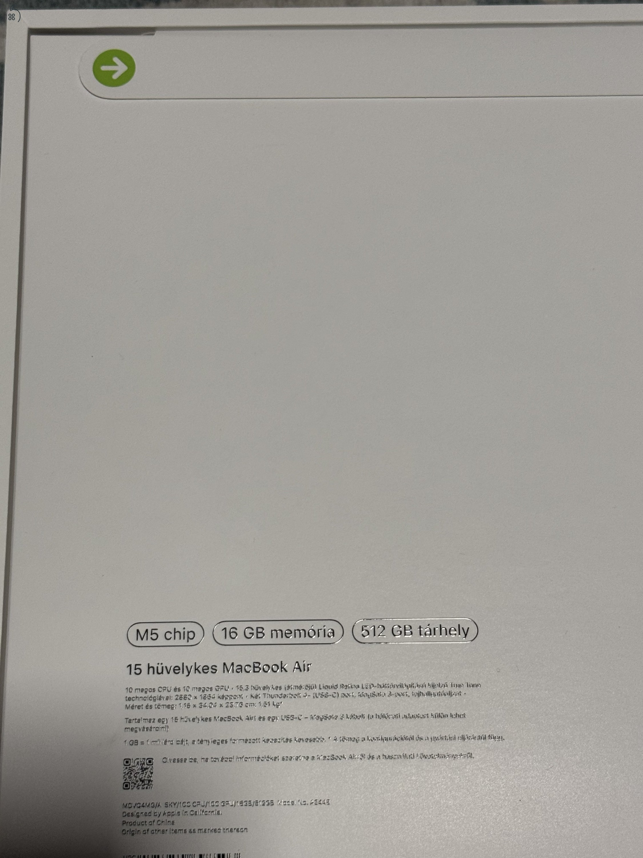 Vadonatúj MacBook Air 15,3 M5 (2026) 15/512GB skyblue 1 év garancia!