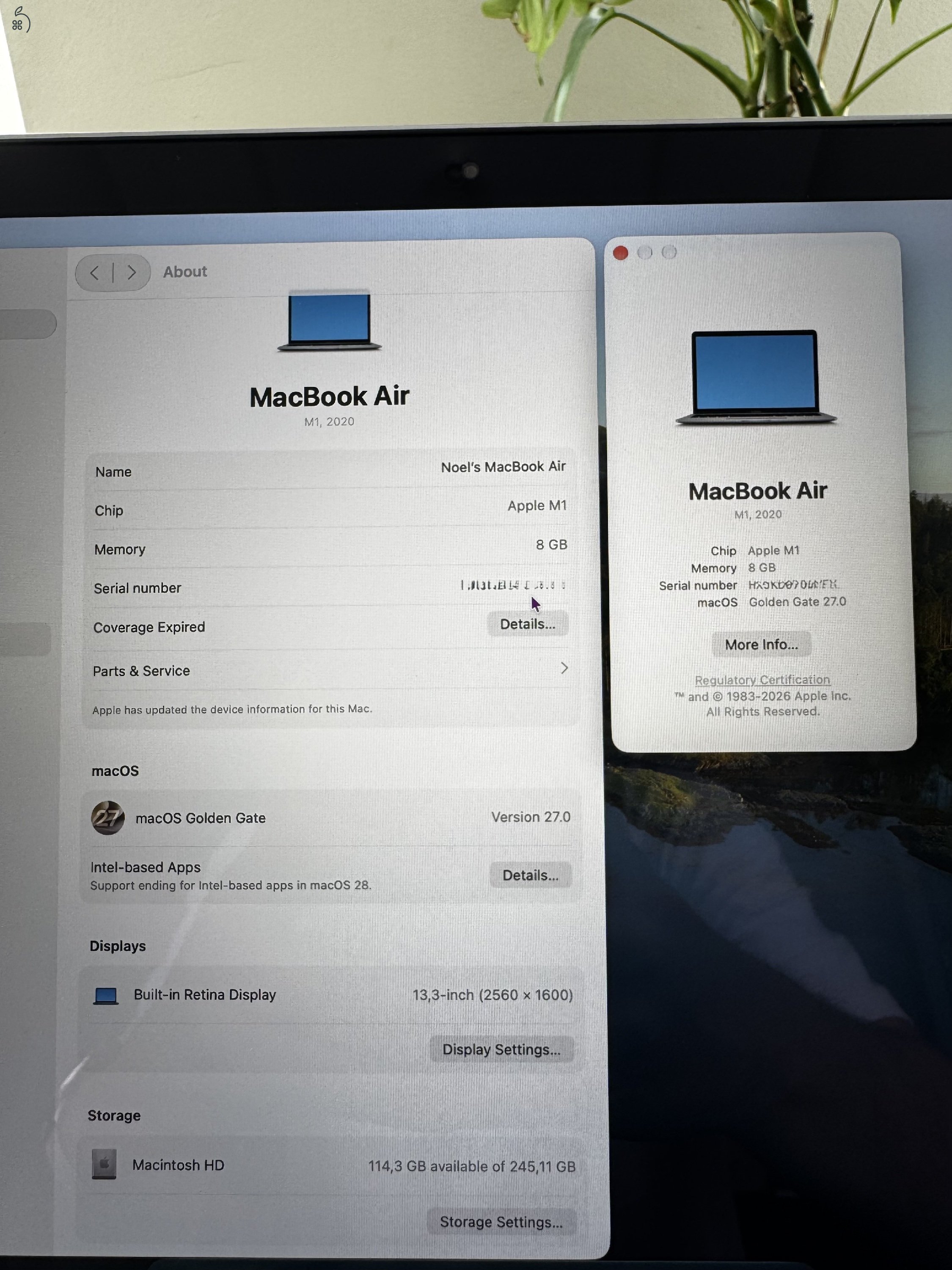 MacBook Air M1 (2020), 8 GB / 256 GB, ezüst
