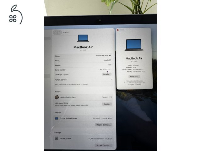 MacBook Air M1 (2020), 8 GB / 256 GB, ezüst