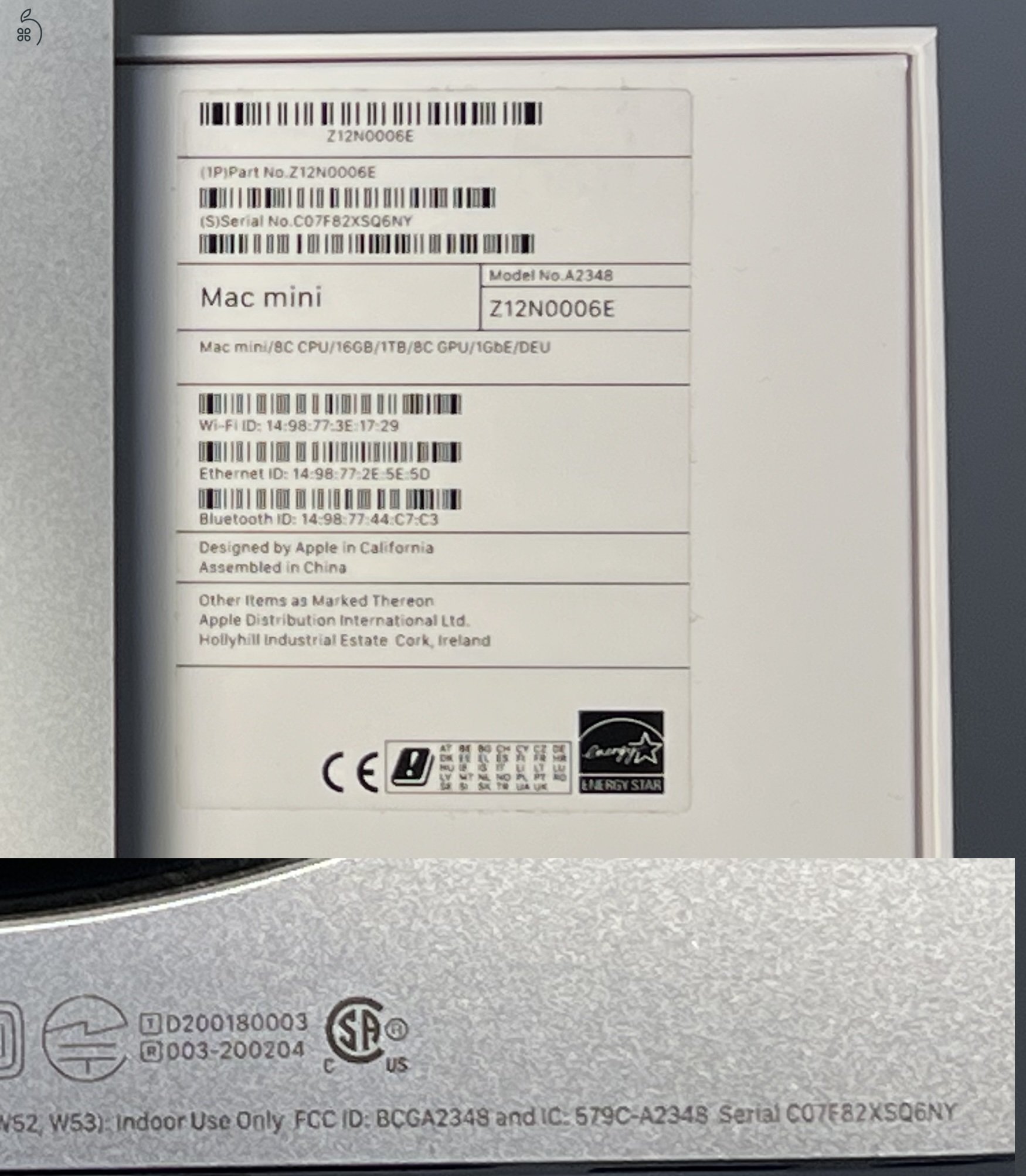 Mac Mini M1 16GB RAM, 1 TB SSD, doboz, tápkábel (2021-05-10)