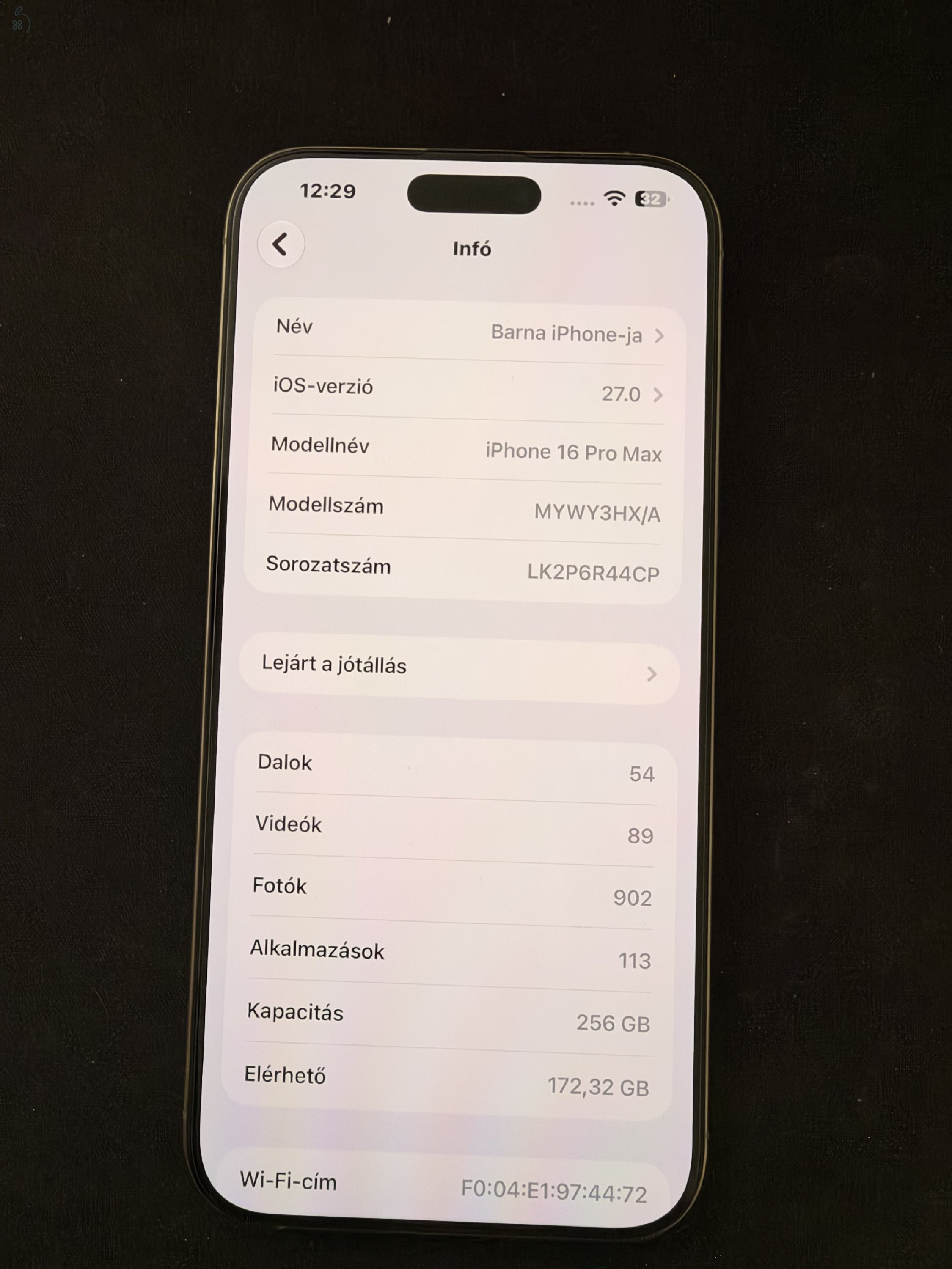 iphone 16 pro max  256 gb 97% akkumlátor 