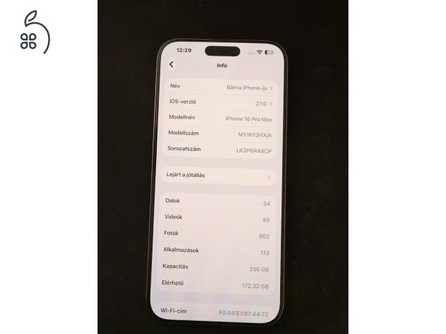 iphone 16 pro max  256 gb 97% akkumlátor 