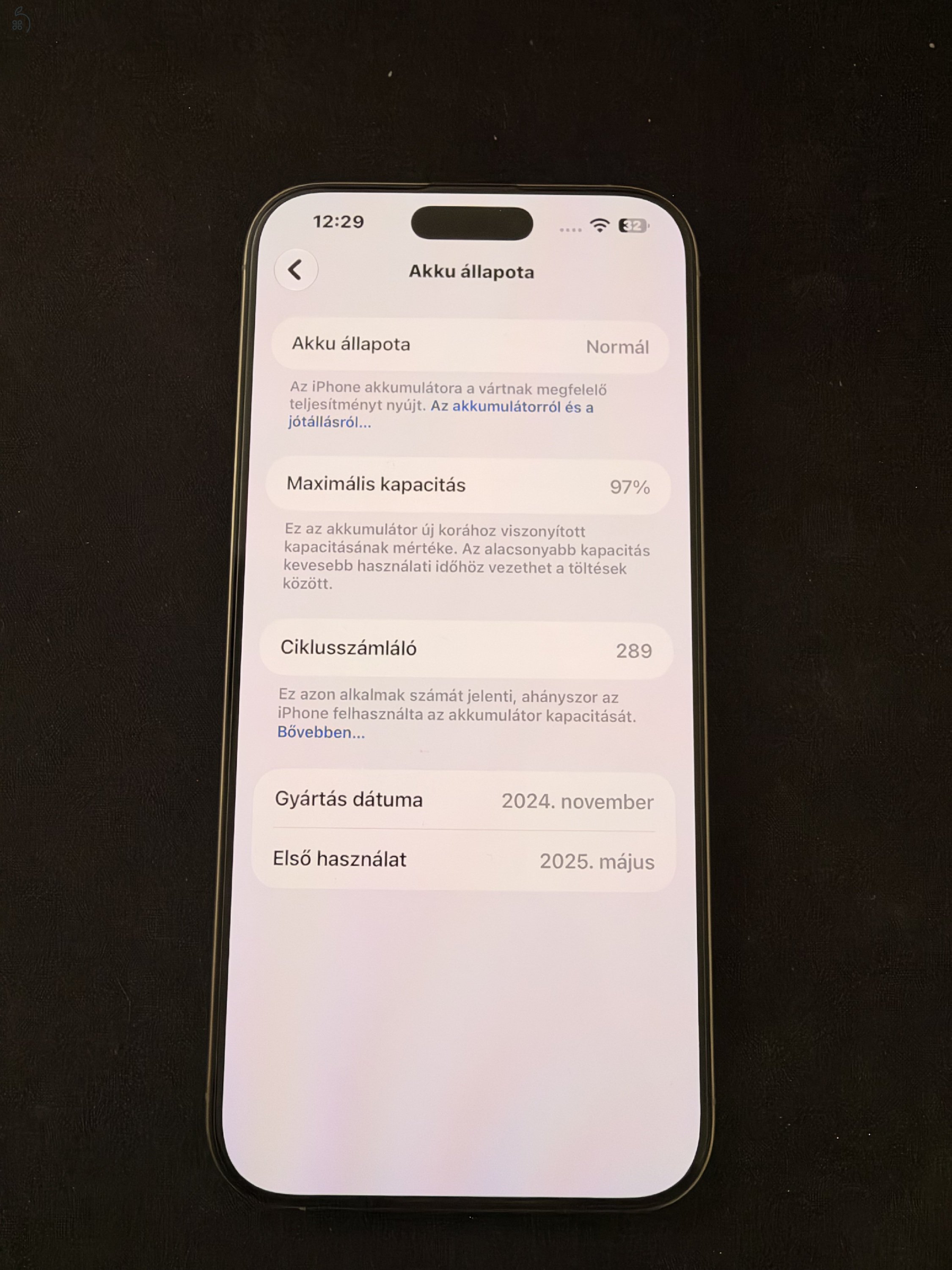 iphone 16 pro max  256 gb 97% akkumlátor 