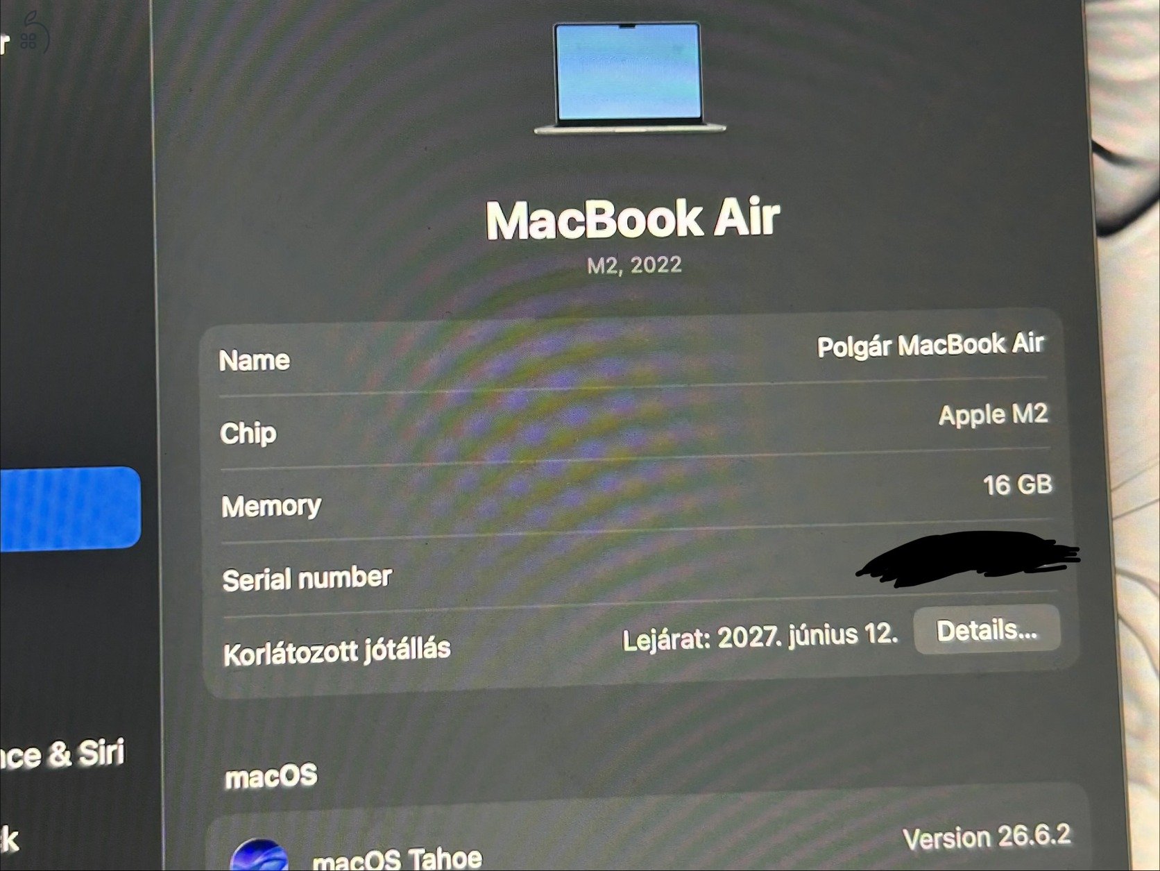 GARANCIÁS M2 Macbook Air 13 inch 16/256 100% akku szinte új