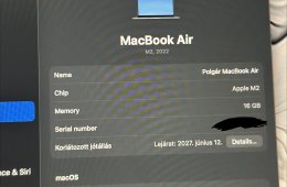 GARANCIÁS M2 Macbook Air 13 inch 16/256 100% akku szinte új