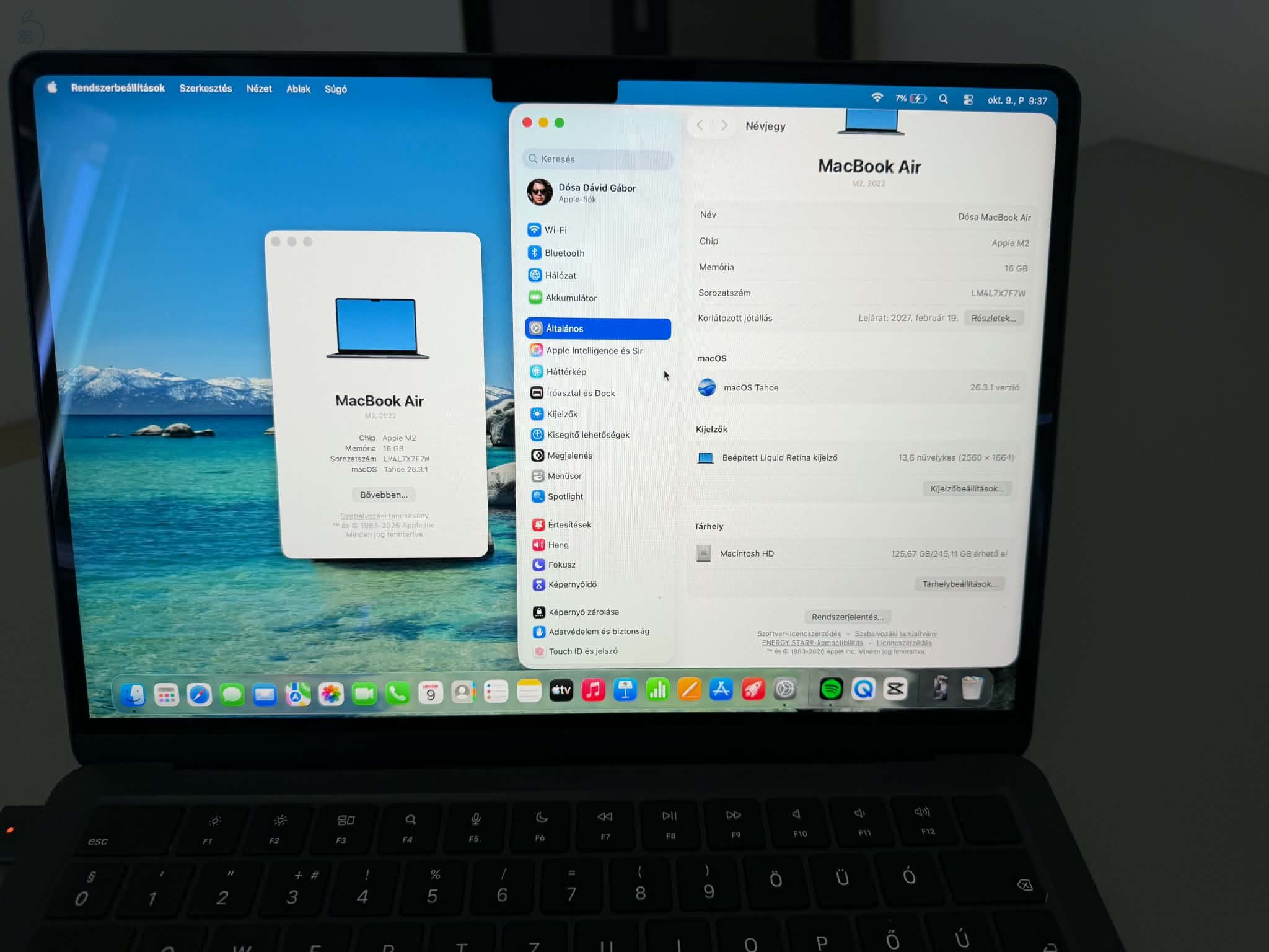 Apple Macbook Air 13 M2 Midnight 16/256 GB, 100% akkumulátor (jótállás 2027. február 24-ig)