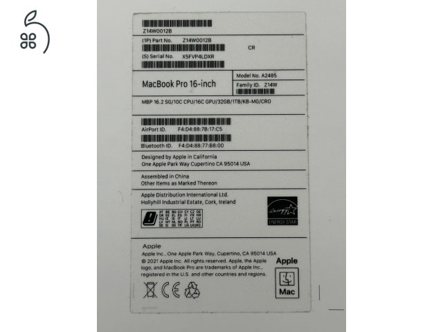 MacBook Pro 16″ (2021) – M1 Pro / 32 GB RAM / 1 TB SSD / magyar billentyűzet