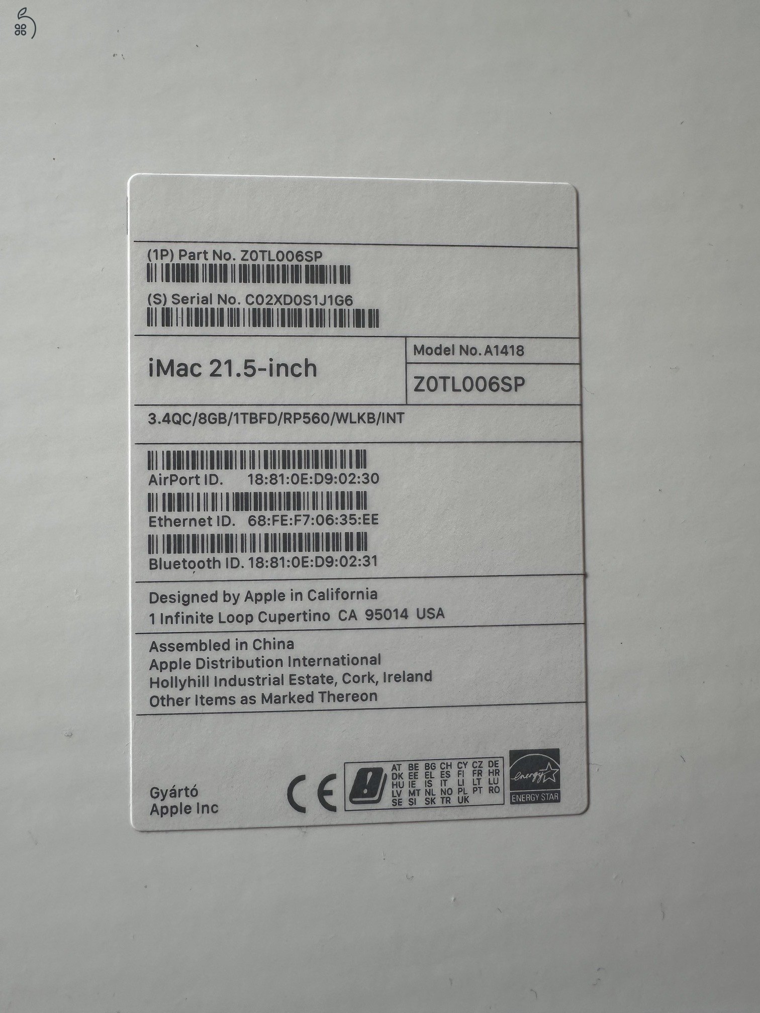 iMac Retina 4K 21,5