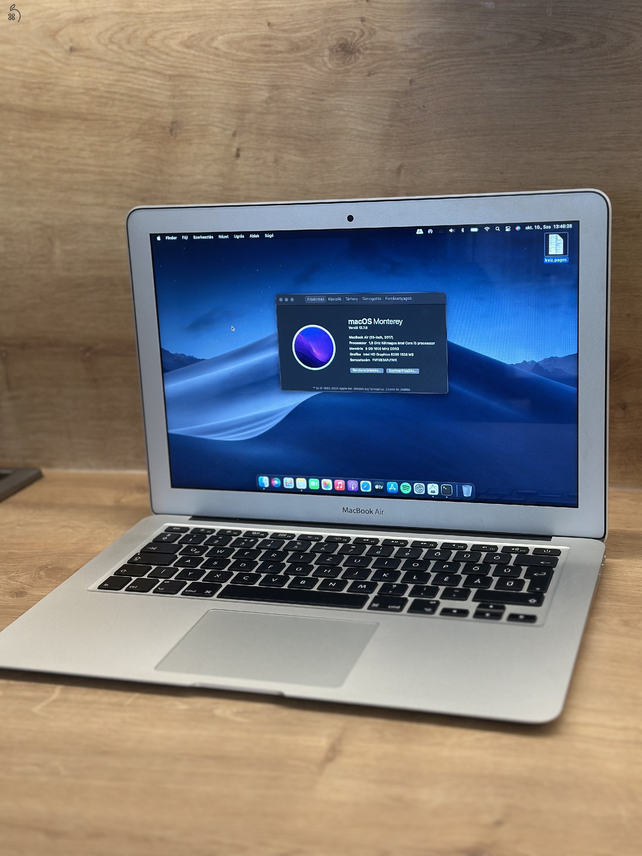 Használt Apple MacBook Air (2017) A1466 128GB 8GB memória ezüst színben