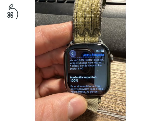 Alig használtApple Watch Series 10 46mm Natural Titanium + Green Nike Sport Loop - 100% aksival