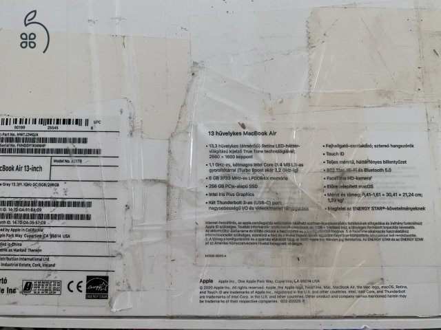 kijelzőhibás / alkatrésznek MacBook Air A2179 13,3 hüvelykes, 1,1 GHz, 8 GB 3733 MHz, 256 GB SSD