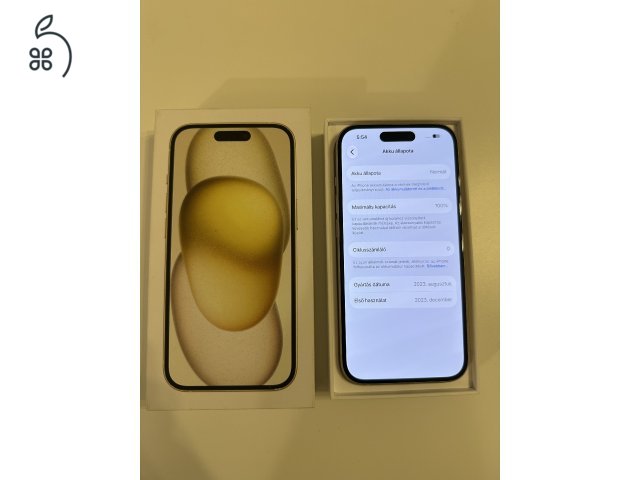 iPhone 15 sárga FÜGGETLEN - 100% akku 0 CIKLUS