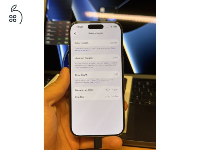 Újszerű Iphone 16 Pro 256GB Natural Titanium 87% Független