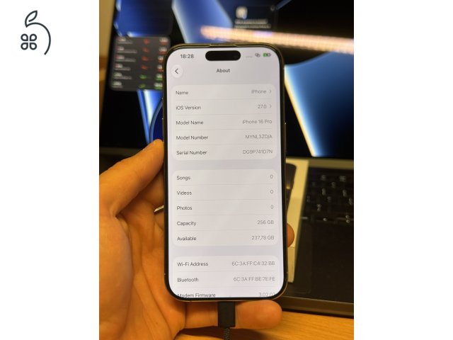 Újszerű Iphone 16 Pro 256GB Natural Titanium 87% Független