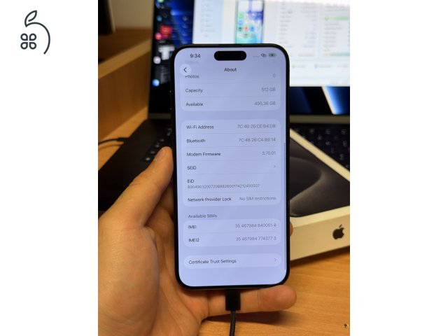 Újszerű Iphone 15 Pro Max 512GB 87% Black Titanium