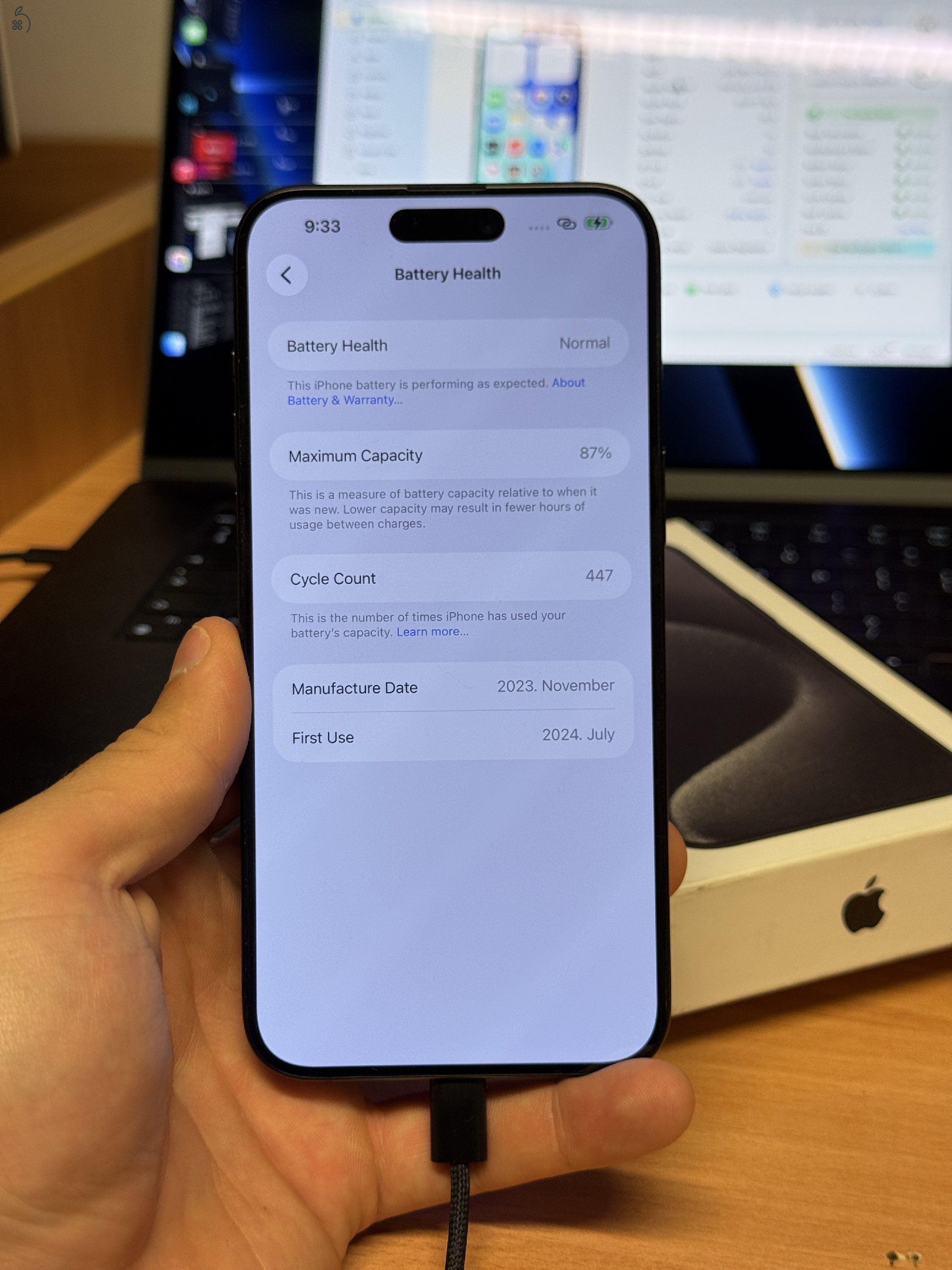 Újszerű Iphone 15 Pro Max 512GB 87% Black Titanium