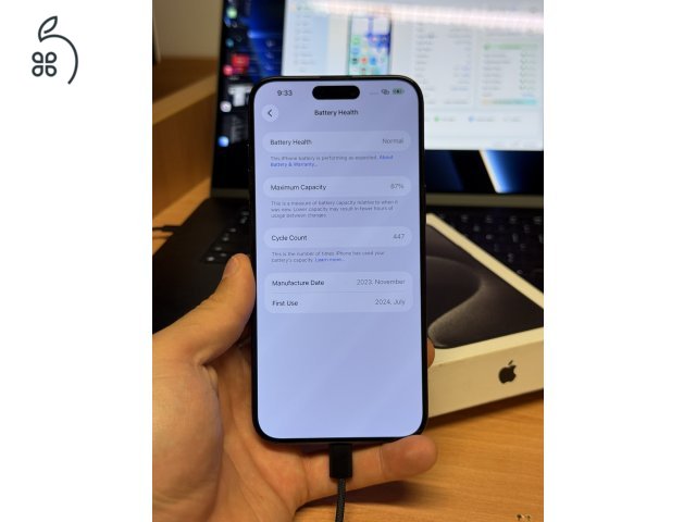 Újszerű Iphone 15 Pro Max 512GB 87% Black Titanium