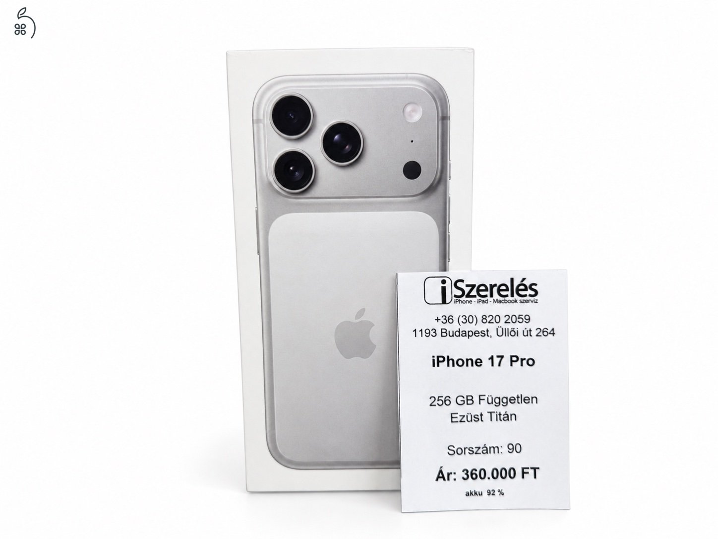 iPhone 17 Pro 256GB akku 92% független (90) iSzerelés.hu
