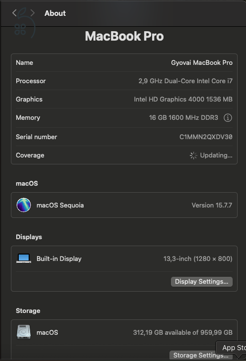 Apple MacBook Pro 13” 2012 Intel Core i7 16 GB RAM 1 TB SSD