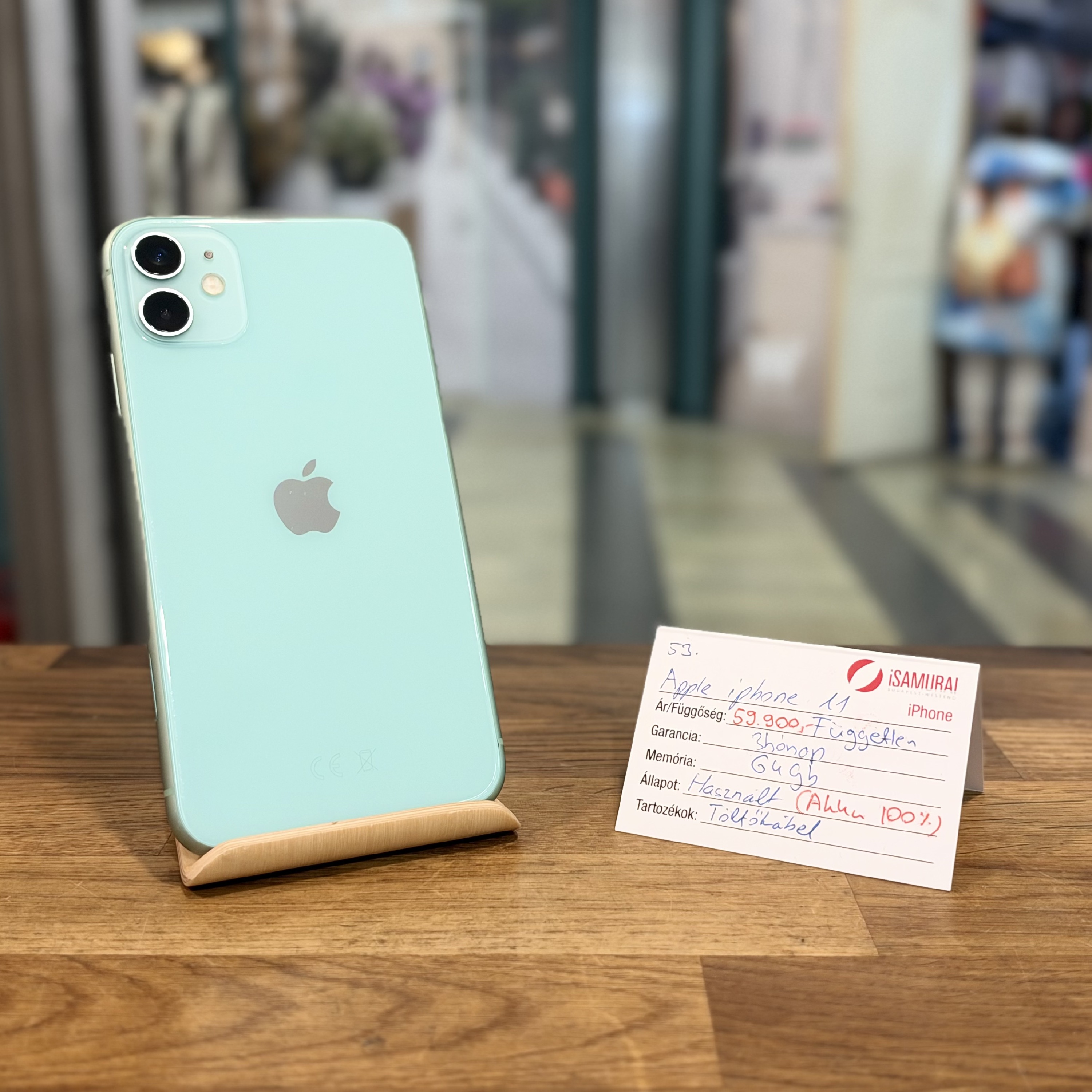 Apple iPhone 11 -  64GB - Zöld - Független - 100% Akku (53.)