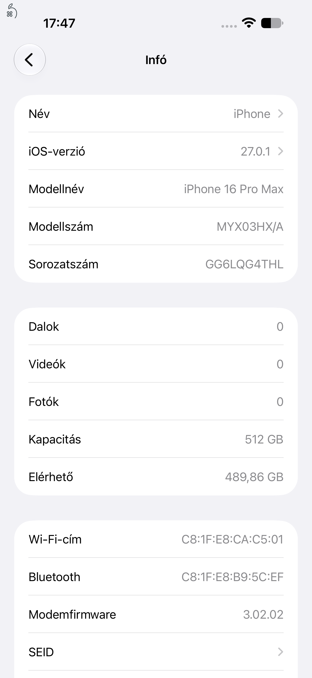Apple iPhone 16 Pro Max 512GB Fekete Titán Független / 90% Akku / Gyári Állapot