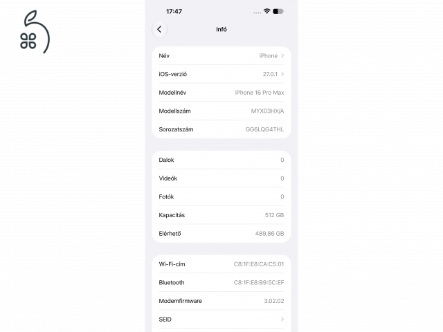 Apple iPhone 16 Pro Max 512GB Fekete Titán Független / 90% Akku / Gyári Állapot