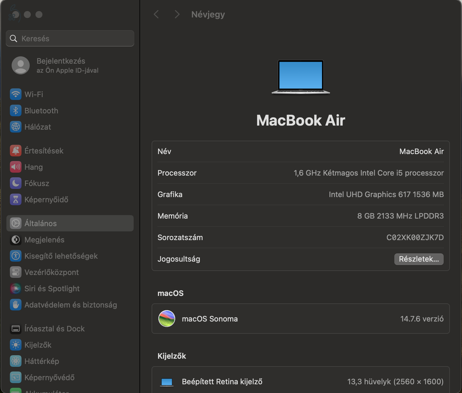 Eladó Apple MacBook Air Retina 13” (2018) – 8 GB RAM, 256 GB, ezüst