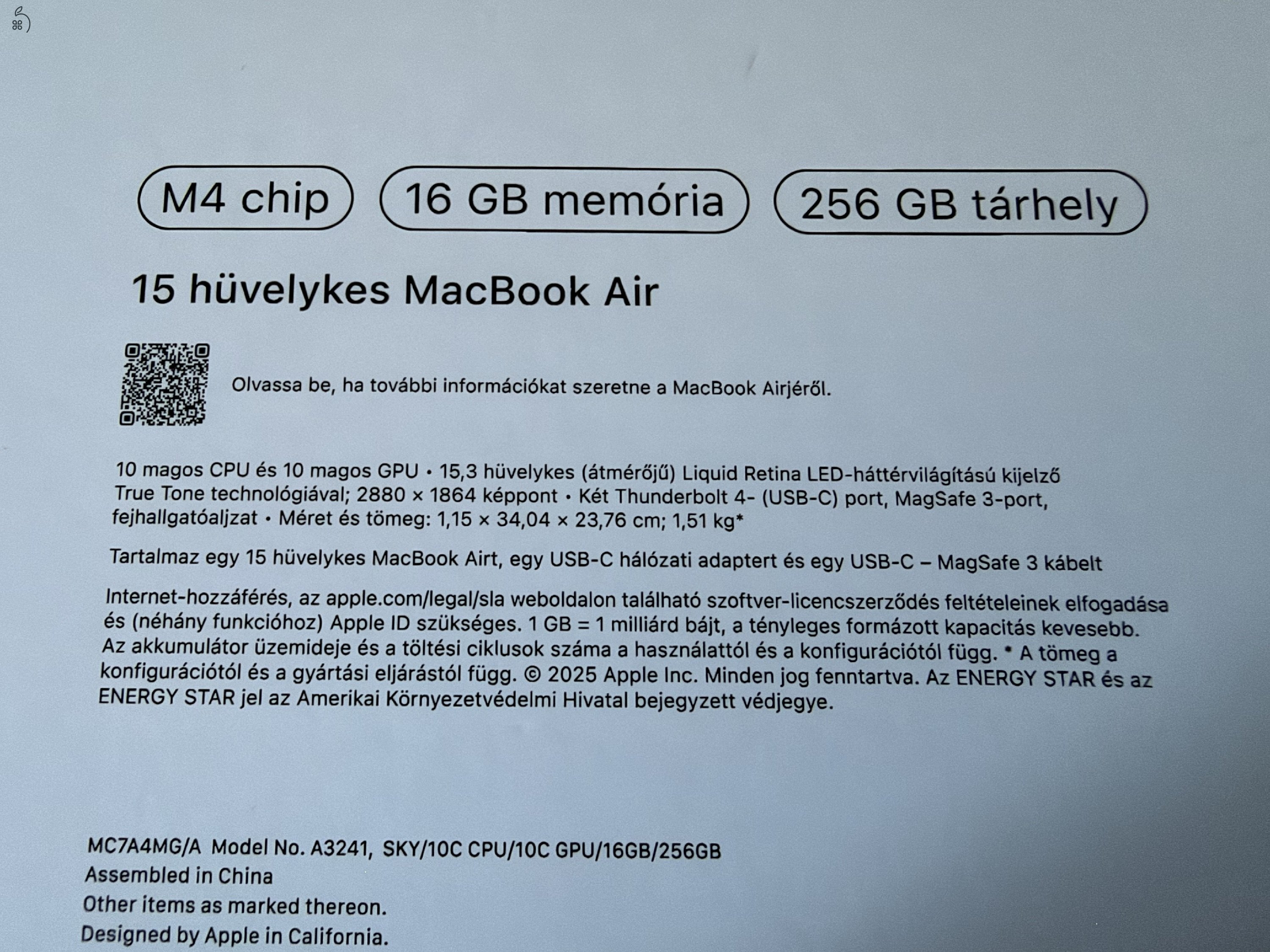 Apple MacBook Air 15 M4 égkék