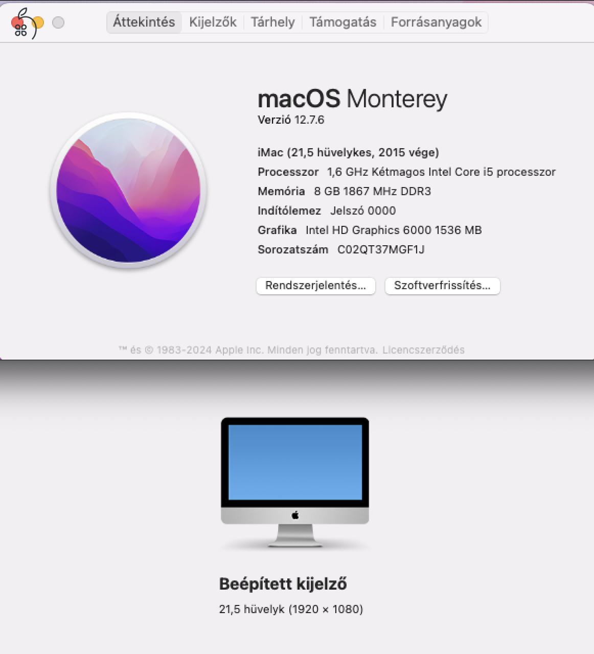 2015 -ös APPLE iMac 21,5
