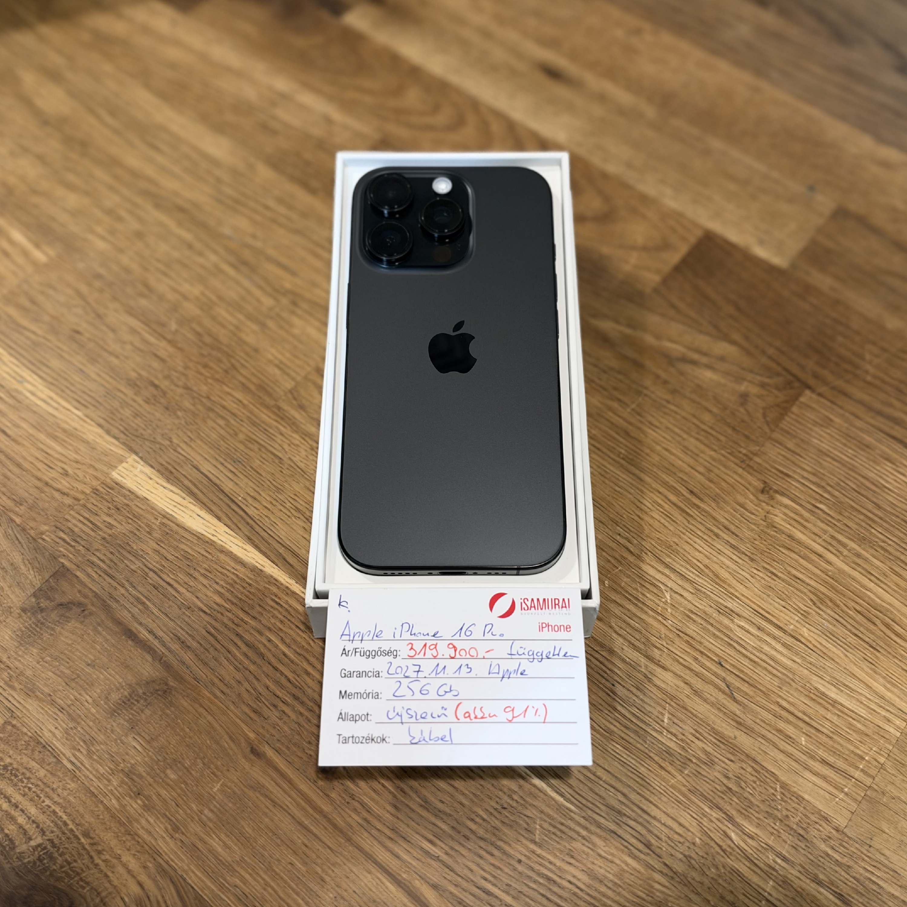 Apple iPhone 16 Pro - 256GB - Black Titan - Újszerű - 2027.11.13 Apple