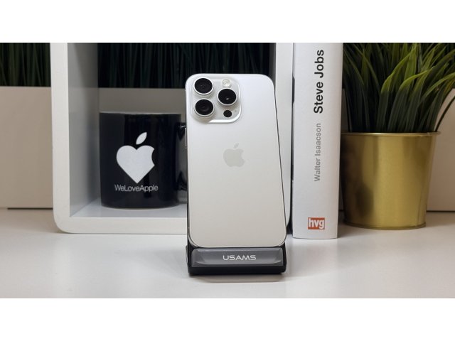iPhone 15 Pro, 128GB, Fehér Titán, Számla, 2 Év Garancia